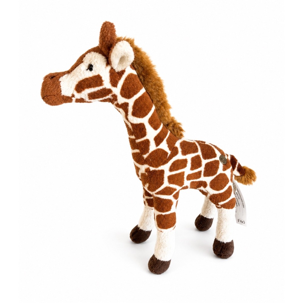 FAO Schwarz Giraffe Plush Stuffed Animal Brown Standing Toy with Logo Button